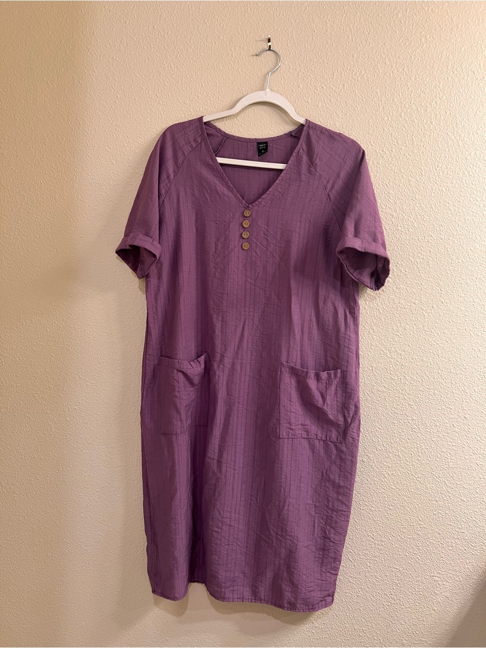 Relaxed V-Neck Short Sleeve Tunic Dress in Dusty Mauve